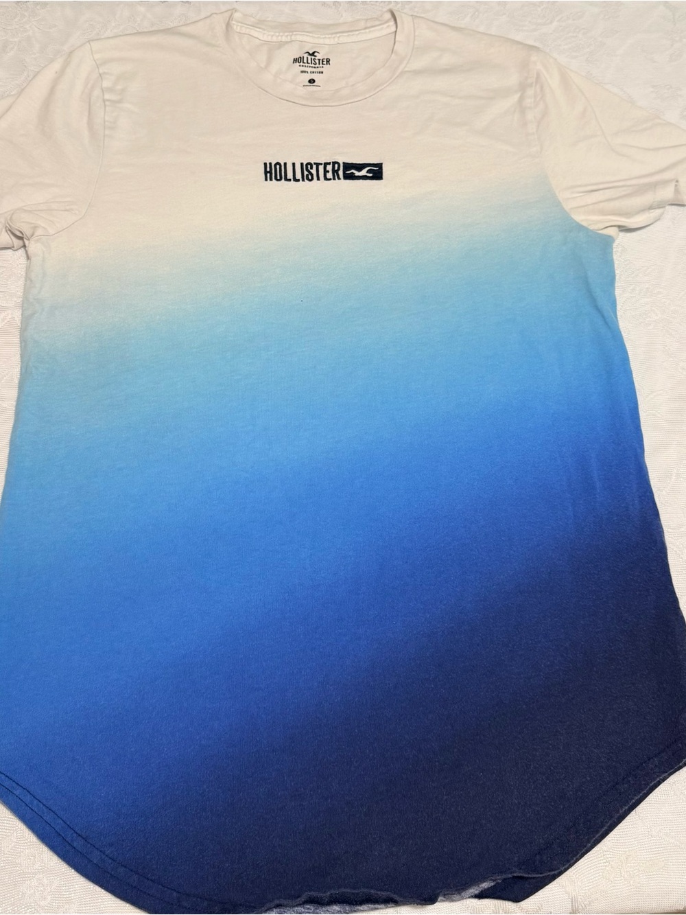Hollister White to Navy Blue Ombre Crew Tee